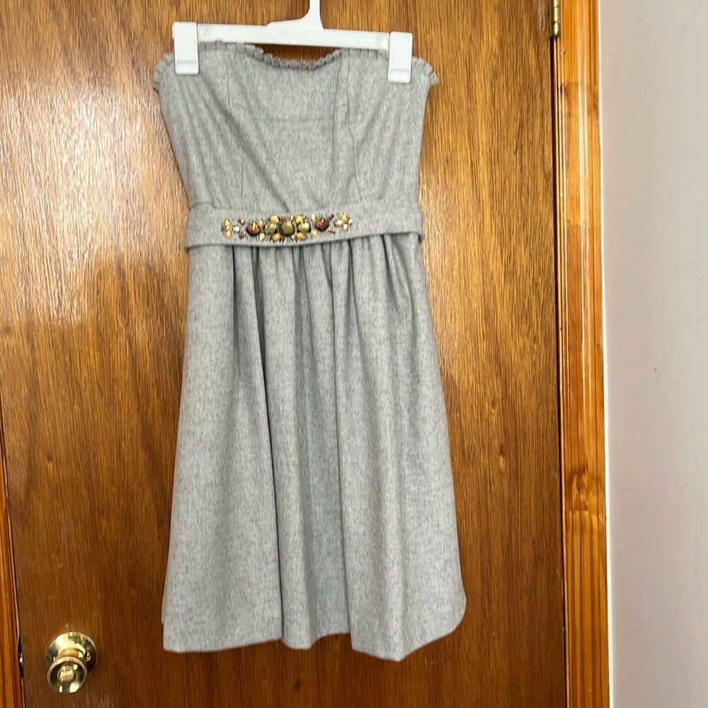 Banana Republic Gray Wool Jewel Strapless Dress Sz 4P Holiday Party Fit & Flare